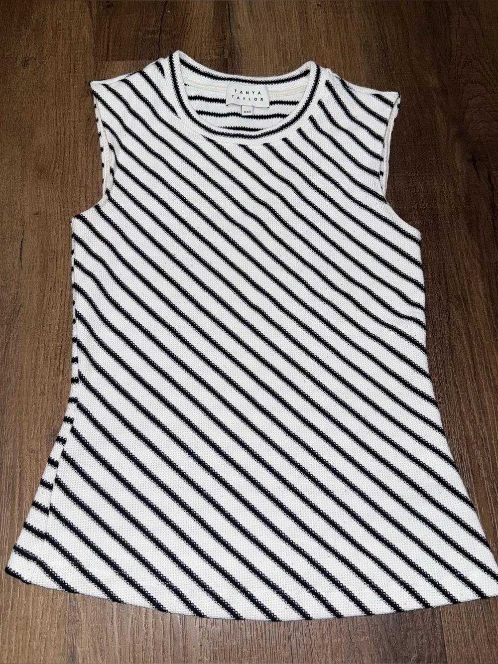 Tanya Taylor Black & White Striped Sleeveless Knit Top XXS
